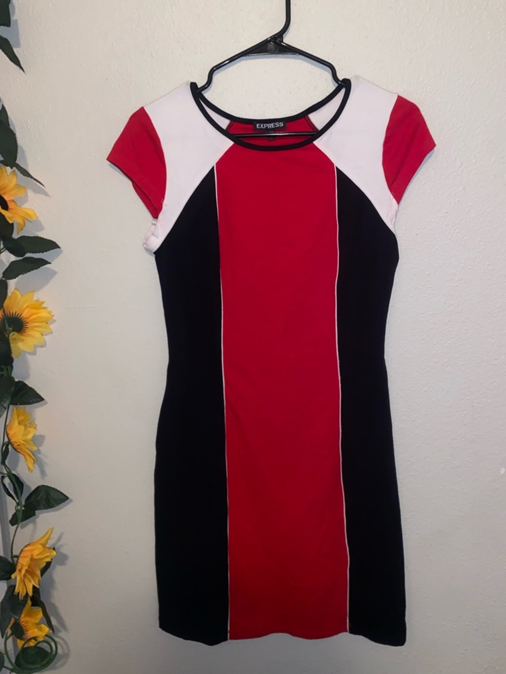 Express Women’s Red, Black & White Cap Sleeve Mini Dress
